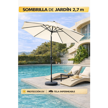 Sombrilla Jardín Led 2.7m Con Base Inclinable Exterior