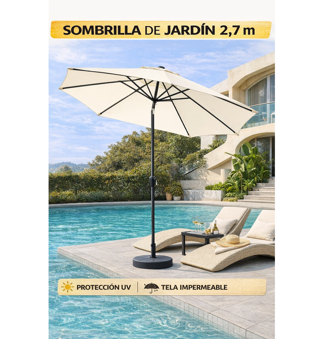 Sombrilla Jardín Led 2.7m Con Base Inclinable Exterior