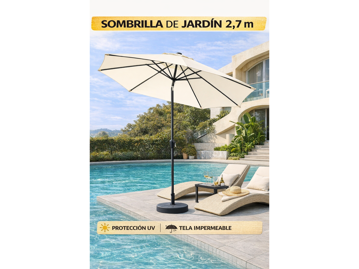 Sombrilla Jardín Led 2.7m Con Base Inclinable Exterior