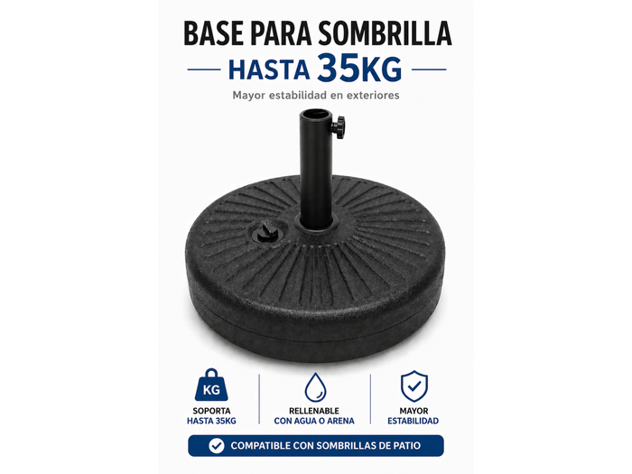 Base Sombrilla Rellenable 35kg Playa Jardín Terraza