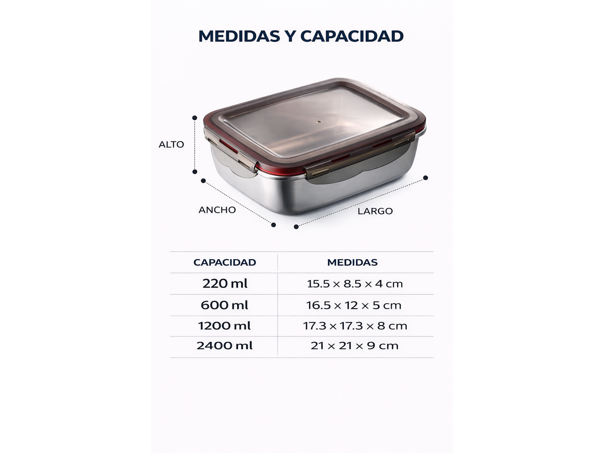 Tupper Acero Inoxidable Hermético 600 ml Vianda Antiderrame