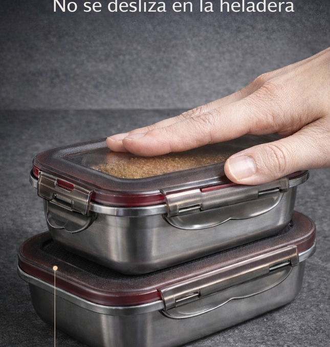 Set Tuppers Acero Inoxidable 3 Tamaños (220, 600 y 1200 ml)