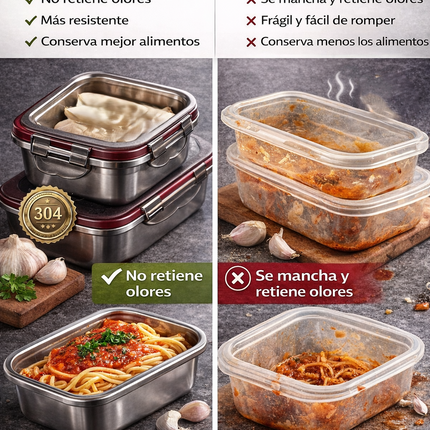 Tupper Hermético Acero Inoxidable 2400 ml Grande Familiar Antiderrame