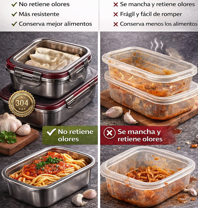 Set Tuppers Acero Inoxidable 3 Tamaños (220, 600 y 1200 ml)