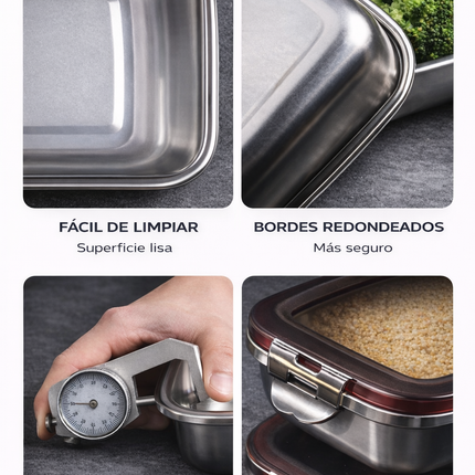 Tupper Hermético Acero Inoxidable 2400 ml Grande Familiar Antiderrame