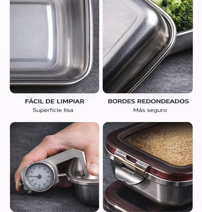 Set Tuppers Acero Inoxidable 3 Tamaños (220, 600 y 1200 ml)