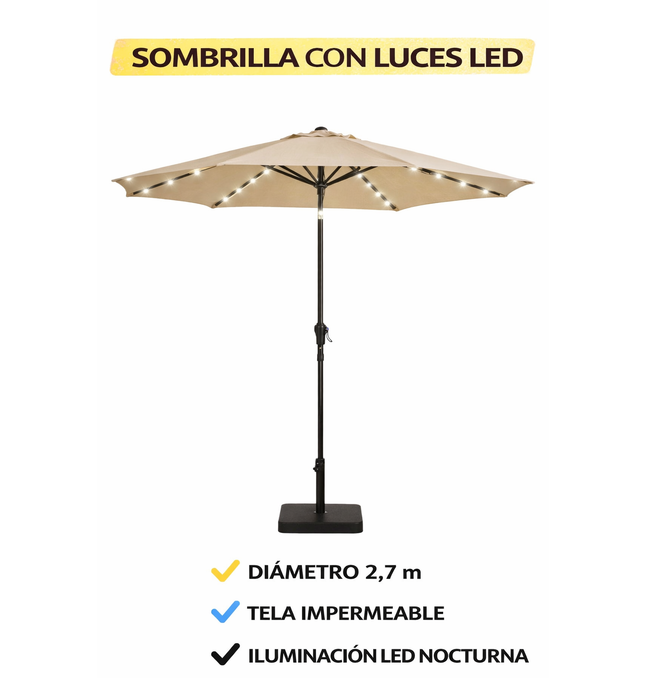 Sombrilla Jardín Led 2.7m Inclinable Exterior