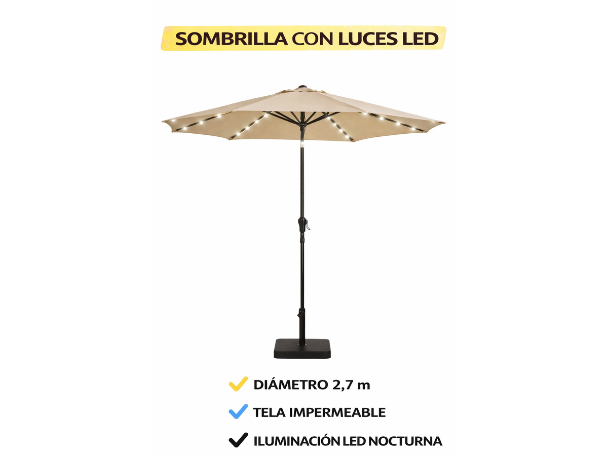Sombrilla Jardín Led 2.7m Inclinable Exterior