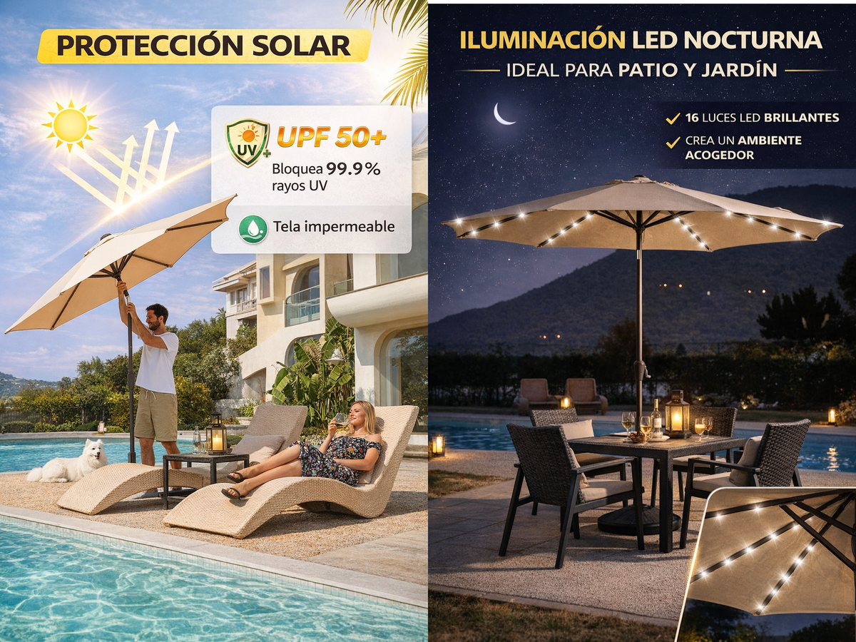 Sombrilla Jardín Led 2.7m Inclinable Exterior