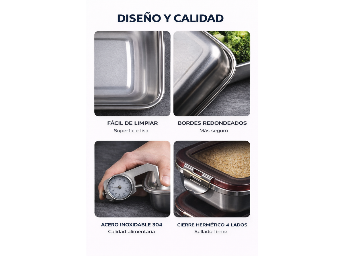 Set Tuppers Acero Inoxidable 3 Tamaños Herméticos (600 a 2400 ml)