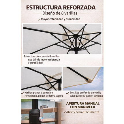 Sombrilla Jardín Led 2.7m Con Base Inclinable Exterior