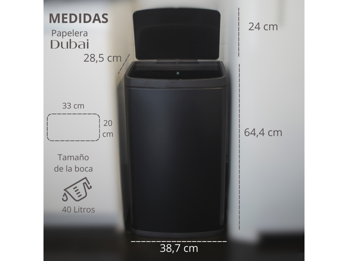 Papelera Automatica Dubai Black Mate