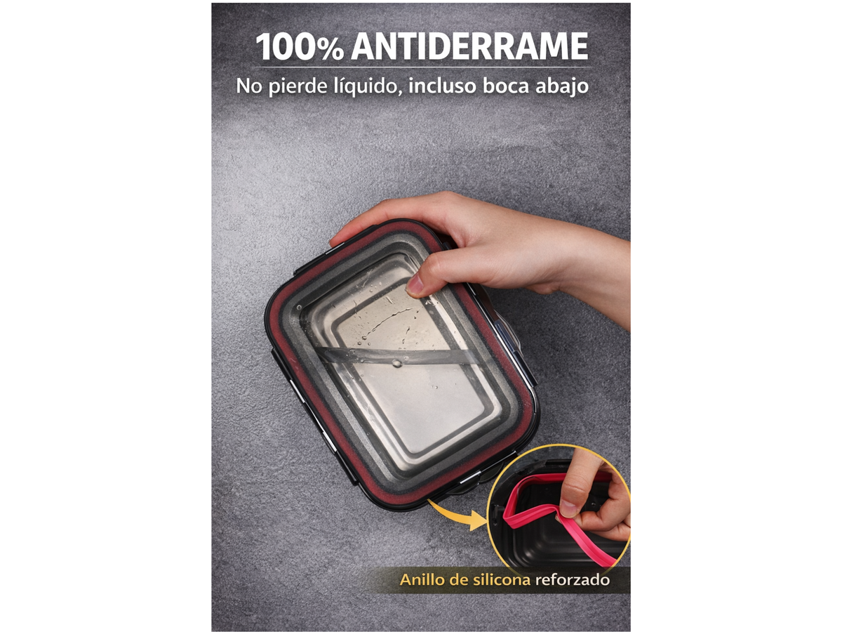 Set Tuppers Acero Inoxidable 3 Tamaños Herméticos (600 a 2400 ml)