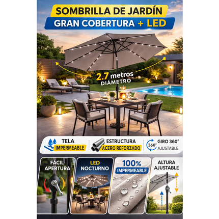 Sombrilla Jardín Led 2.7m Inclinable Exterior