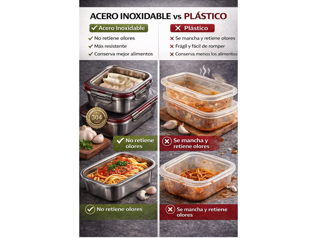 Tupper Acero Inoxidable Hermético 600 ml Vianda Antiderrame