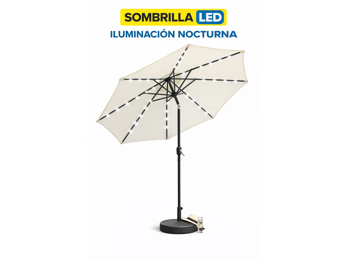 Sombrilla Jardín Led 2.7m Inclinable Exterior