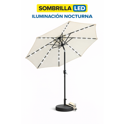 Sombrilla Jardín Led 2.7m Con Base Inclinable Exterior