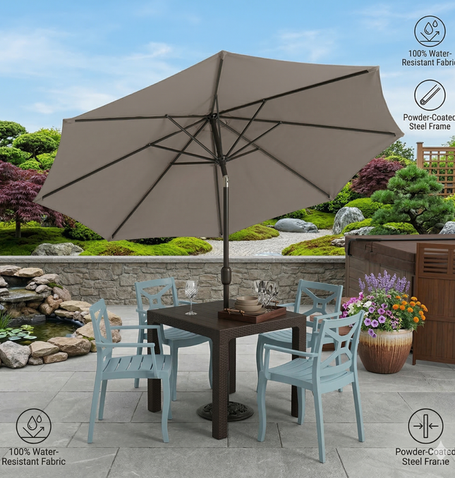 Sombrilla Jardín Led 2.7m Con Base Inclinable Exterior