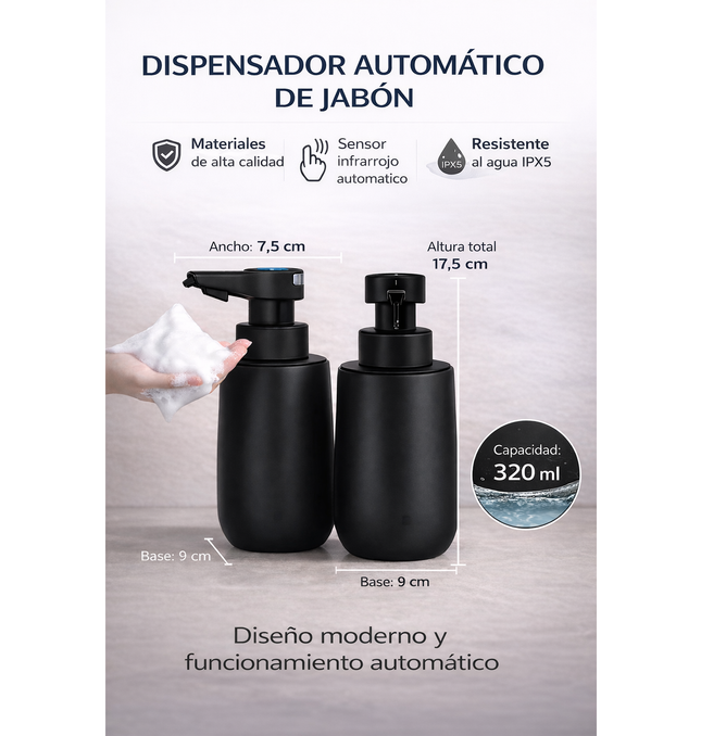 Dispensador Automático de Jabón Líquido 320 ml Cerámica Recargable USB