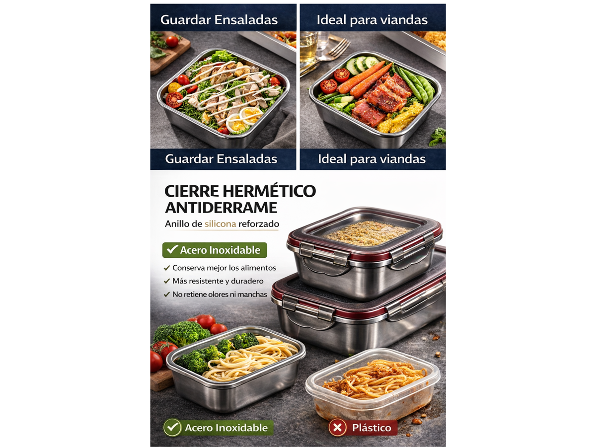 Tupper Acero Inoxidable Hermético 600 ml Vianda Antiderrame