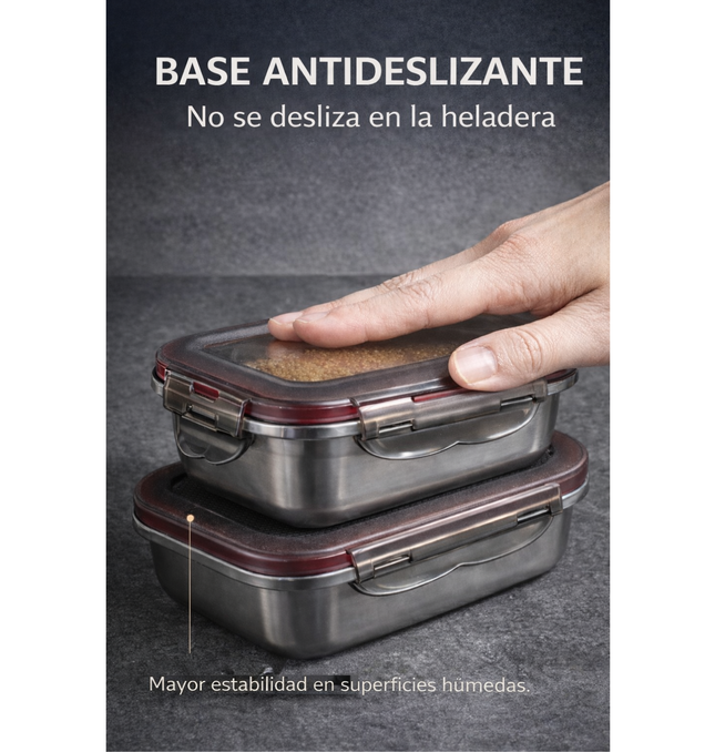 Tupper Hermético Acero Inoxidable 2400 ml Grande Familiar Antiderrame