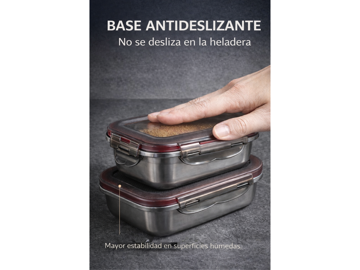 Set Tuppers Acero Inoxidable 3 Tamaños Herméticos (600 a 2400 ml)