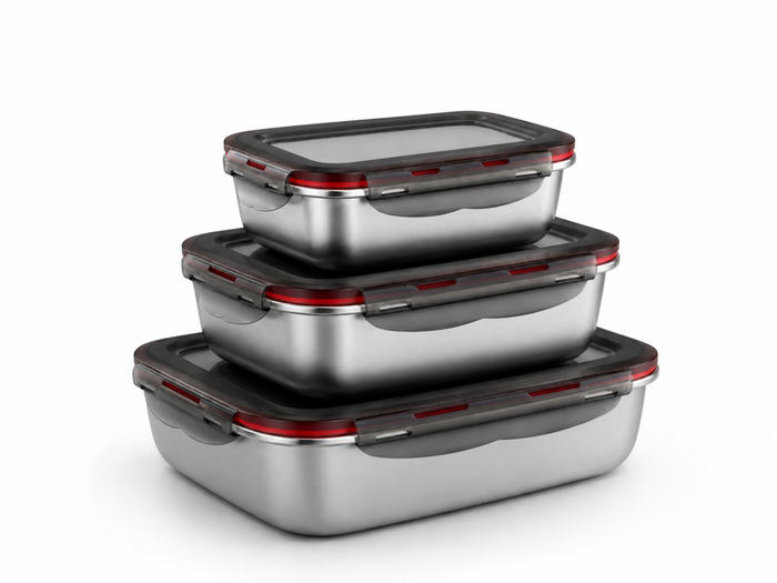Set Tuppers Acero Inoxidable 3 Tamaños (220, 600 y 1200 ml)