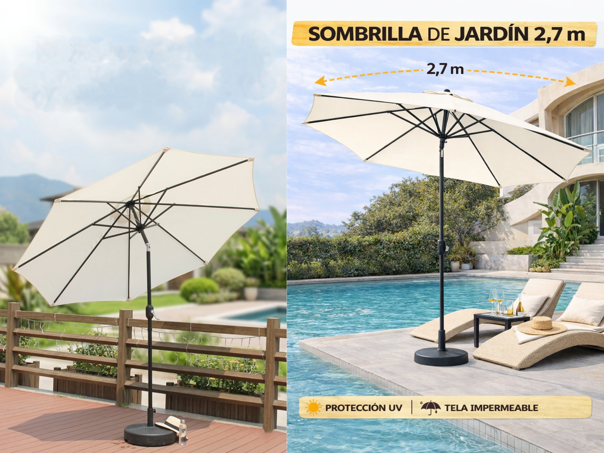 Sombrilla Jardín Led 2.7m Inclinable Exterior