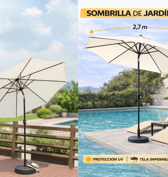 Sombrilla Jardín Led 2.7m Con Base Inclinable Exterior