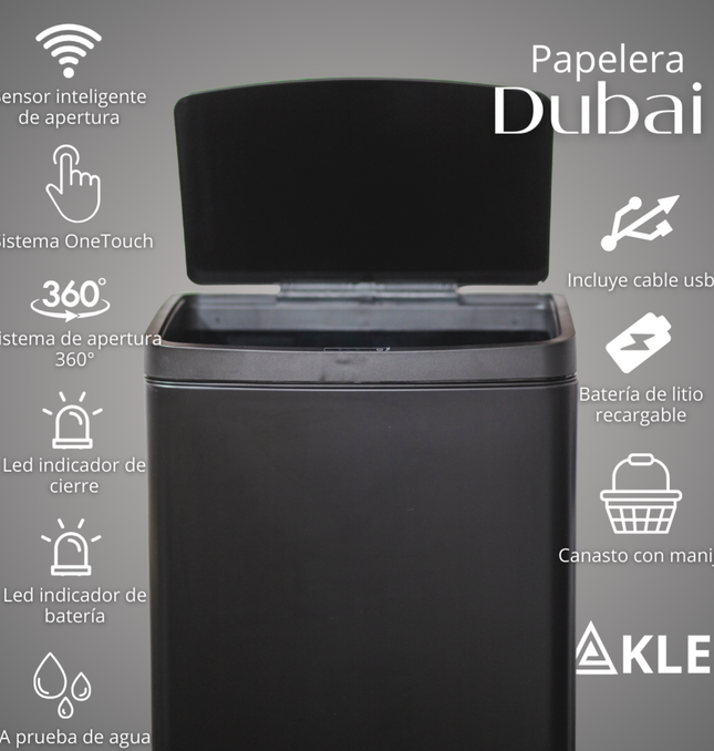 Papelera Automatica Dubai Black Mate