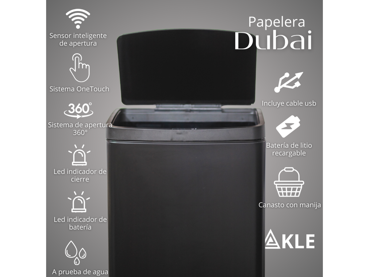 Papelera Automatica Dubai Black Mate