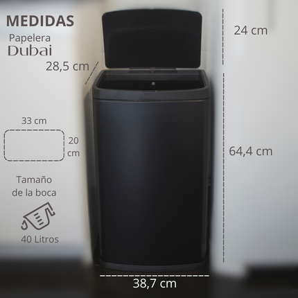 Papelera Automatica Dubai Black Mate