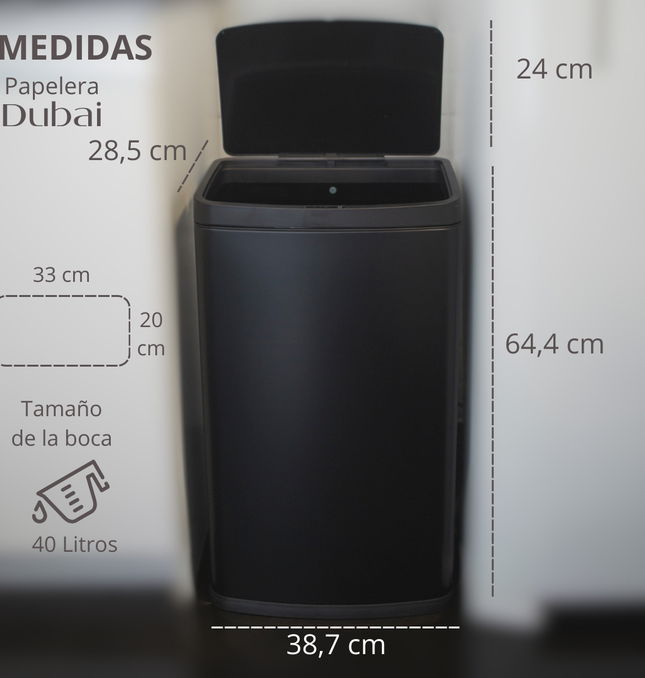 Papelera Automatica Dubai Black Mate