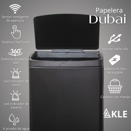 Papelera Automatica Dubai Black Mate