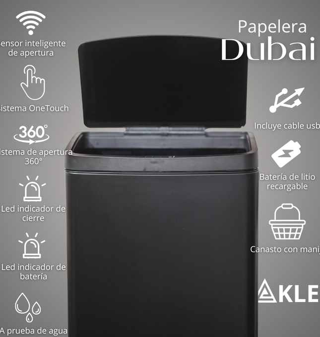 Papelera Automatica Dubai Black Mate