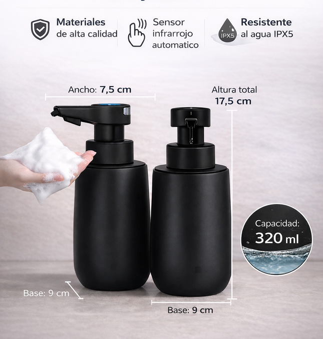Dispensador Automático de Jabón en Espuma 320 ml Cerámica Recargable USB