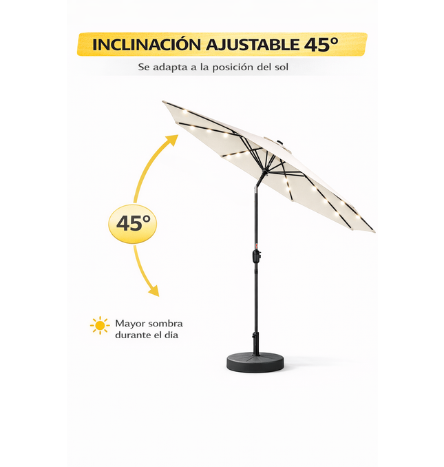 Sombrilla Jardín Led 2.7m Con Base Inclinable Exterior