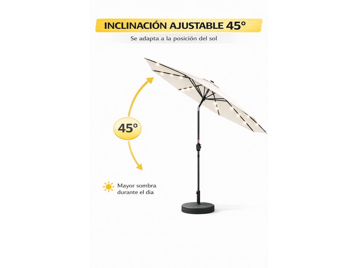 Sombrilla Jardín Led 2.7m Con Base Inclinable Exterior