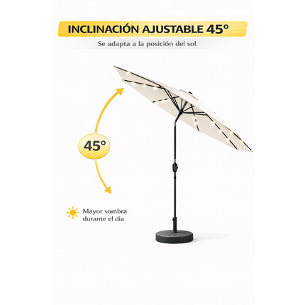 Sombrilla Jardín Led 2.7m Inclinable Exterior