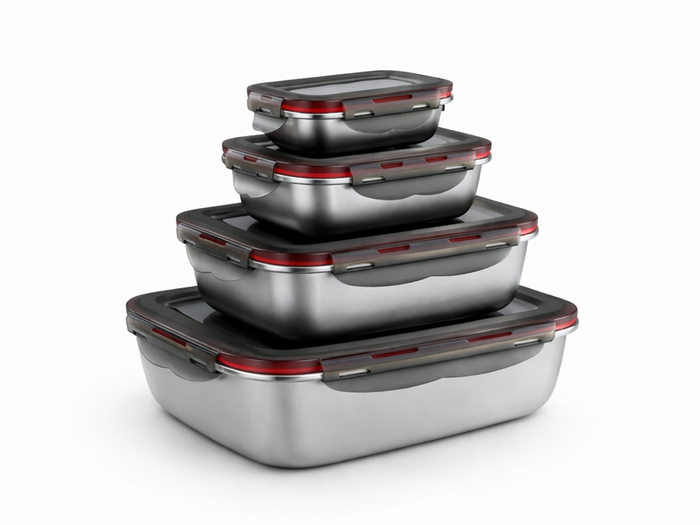 Set Tuppers Acero Inoxidable Herméticos 4 Tamaños (220 a 2400 ml)