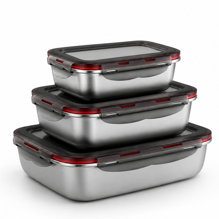 Set Tuppers Acero Inoxidable 3 Tamaños (220, 600 y 1200 ml)